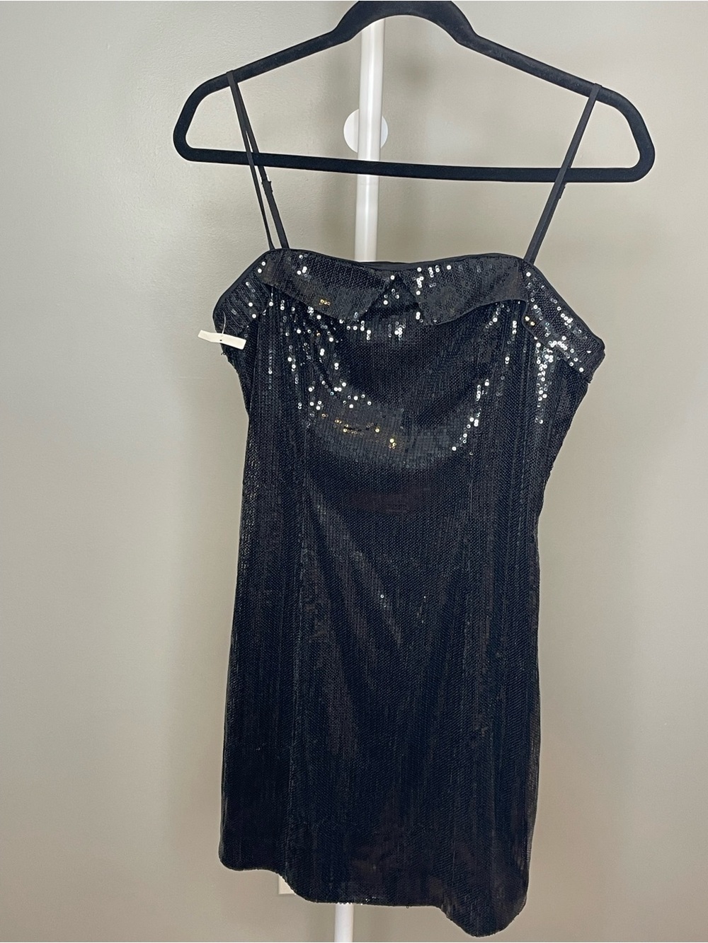 Astr Black Sequin Mini Dress with Spaghetti Straps NWOT - Small